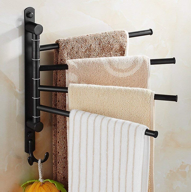 ELLO&ALLO Oil Rubbed Bronze Towel Bars for Bathroom Wall Mounted Swivel Towel Rack Holder with Hooks 4-Arm - Image 3